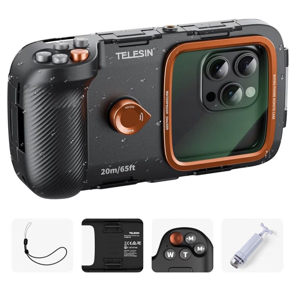 TELESIN P4-WTP-06 Diving Phone Remote Case Waterproof 20m/65ft Lightly Used